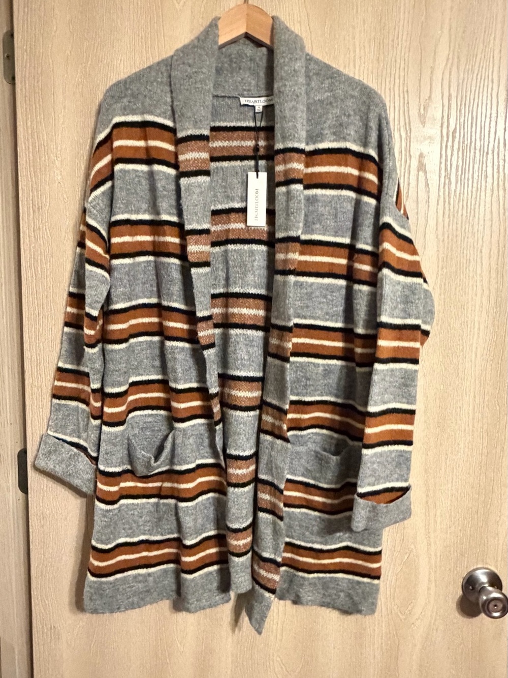 Heartloom Gray, Brown & Tan Striped Open Cardigan Women’s Medium NWT